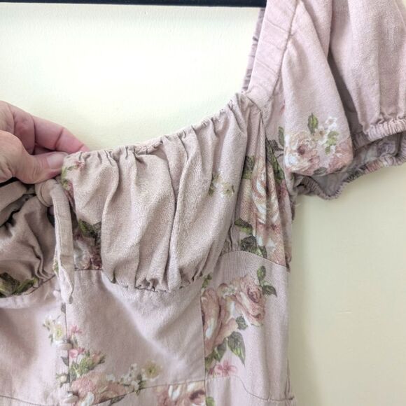 Altar’d State Alexis Floral Linen Midi Dress Mocha White Size Large Romantic - Picture 7 of 9